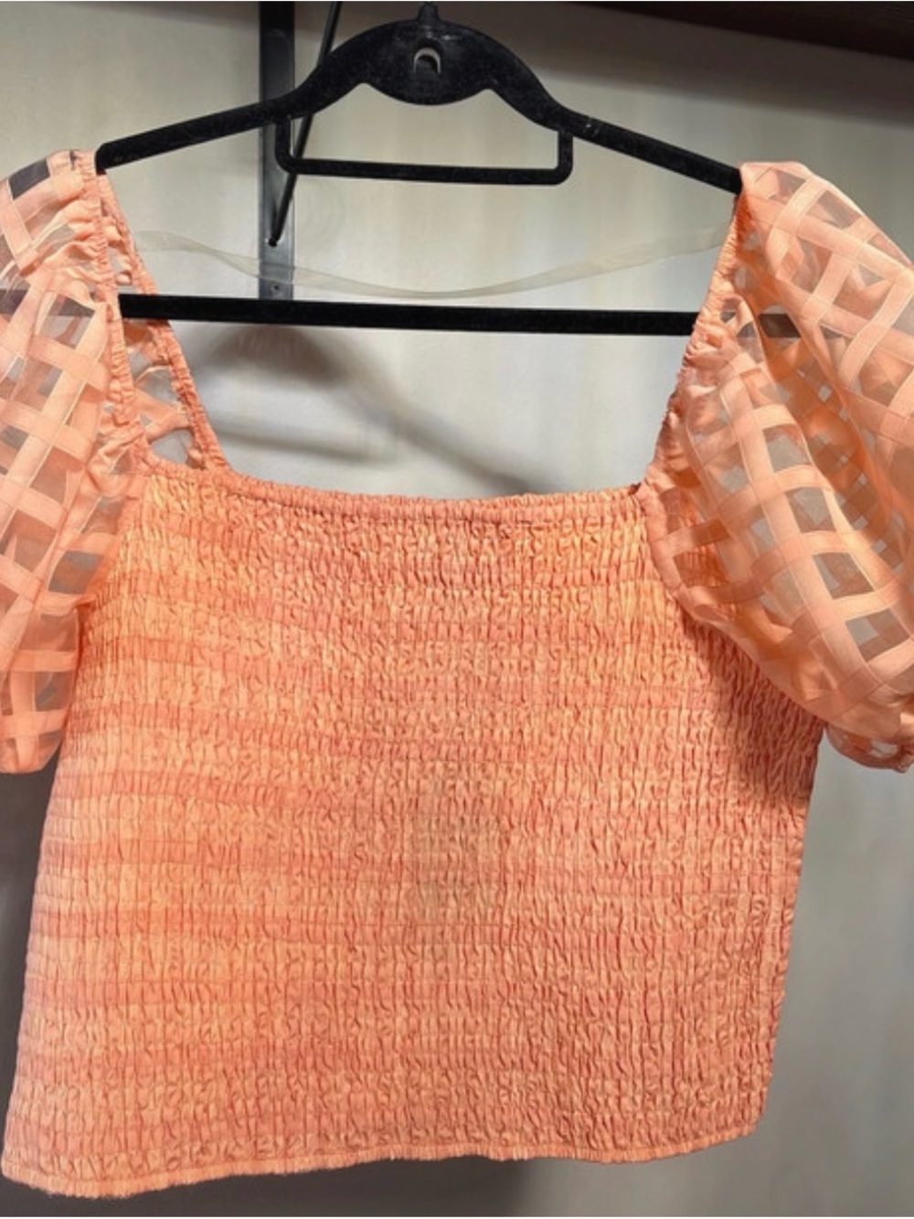 Peach XL Smocked Puff Sleeve Women's Top